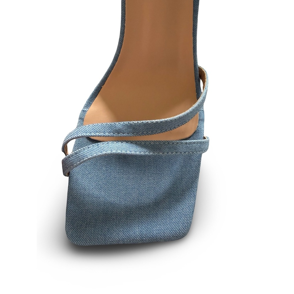 Light Blue Denim Strappy Square Toe Stiletto Heels Ankle Strap Sandals Sz 9 NEW - Picture 8 of 13